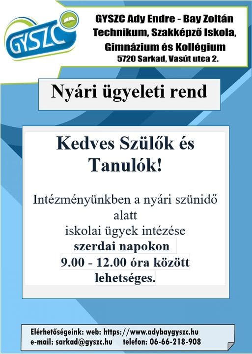 Nyári ügyeleti rend
