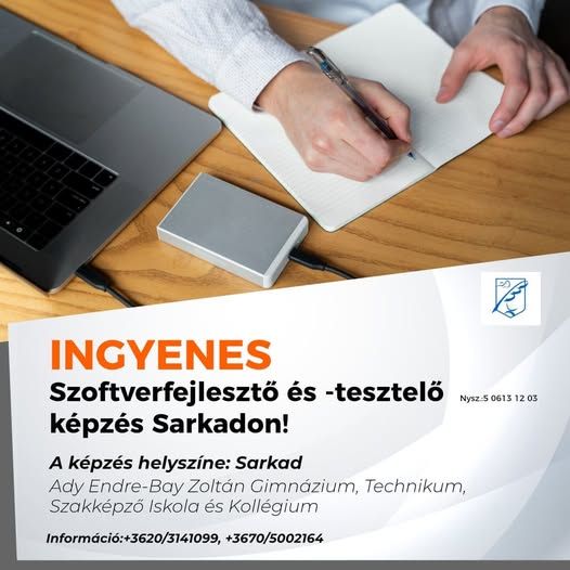 Szoftverfejlesztő és -tesztelő képzés Sarkadon