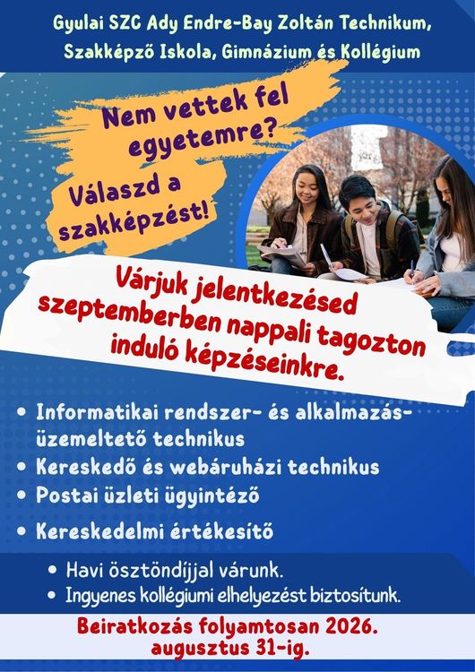Tervezett képzéseink a 2026-2027 tanévben